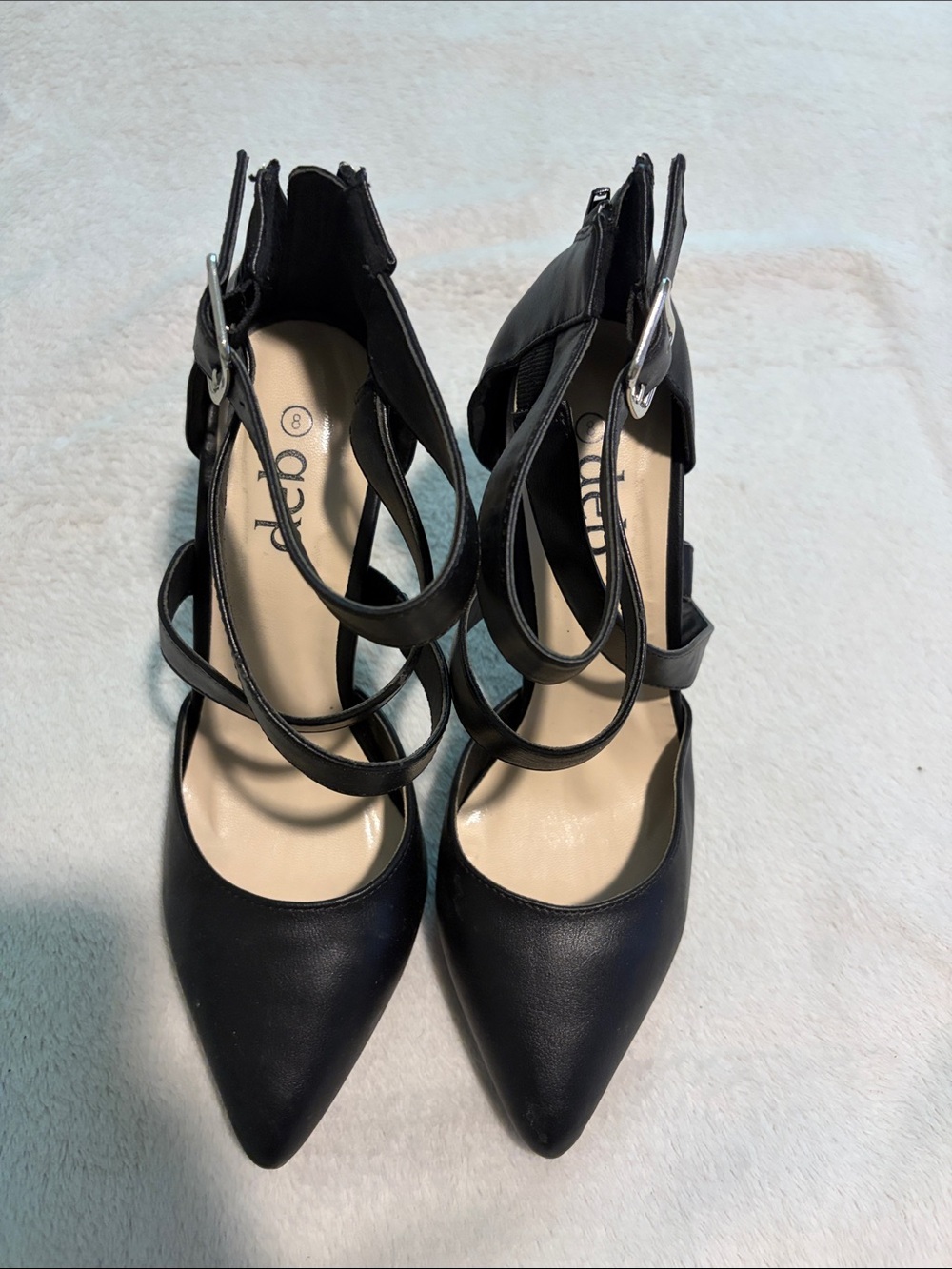 Deb Black Strappy Pointed-Toe Ankle-Heel Pumps